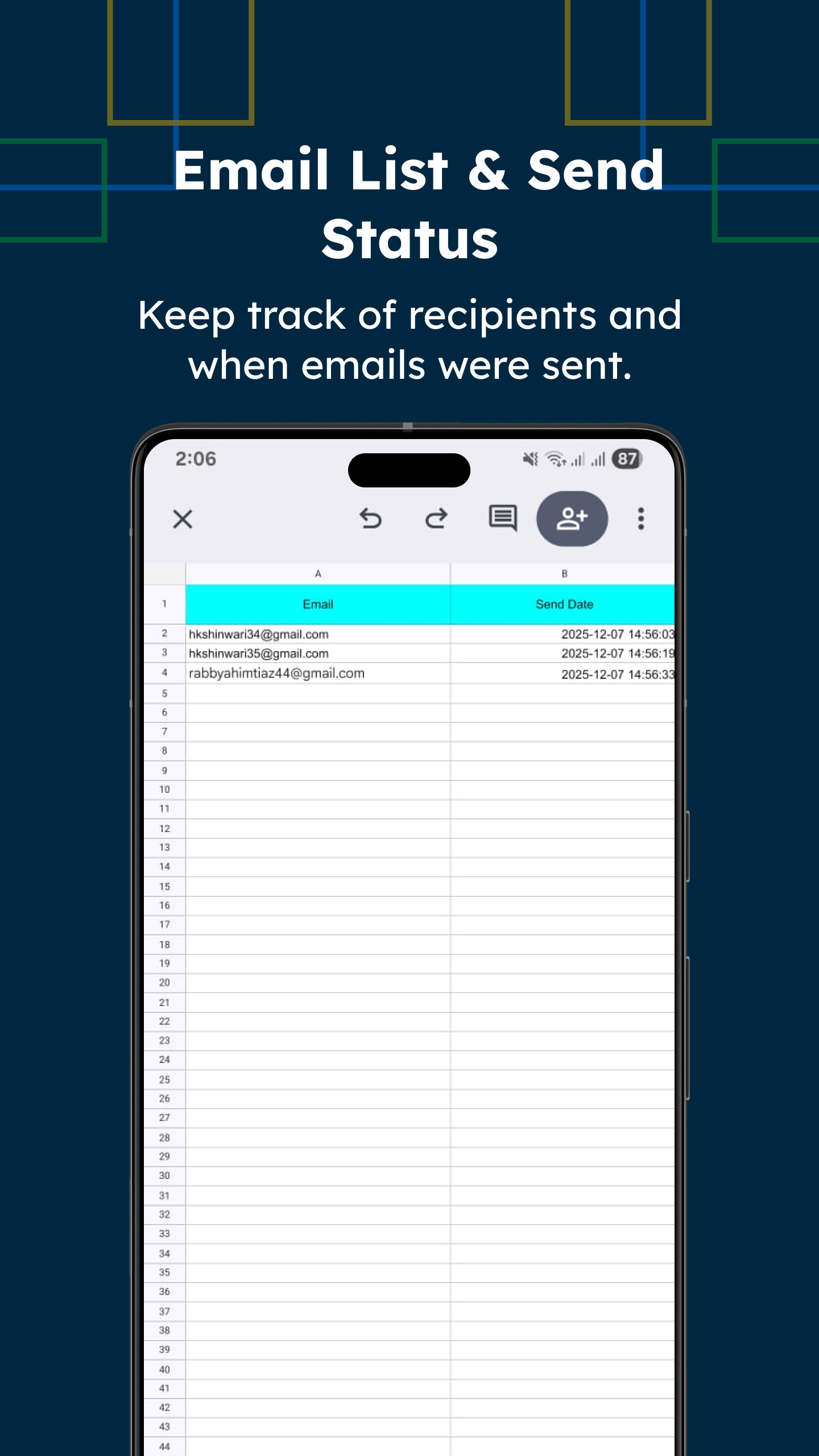 Email list & status sheet