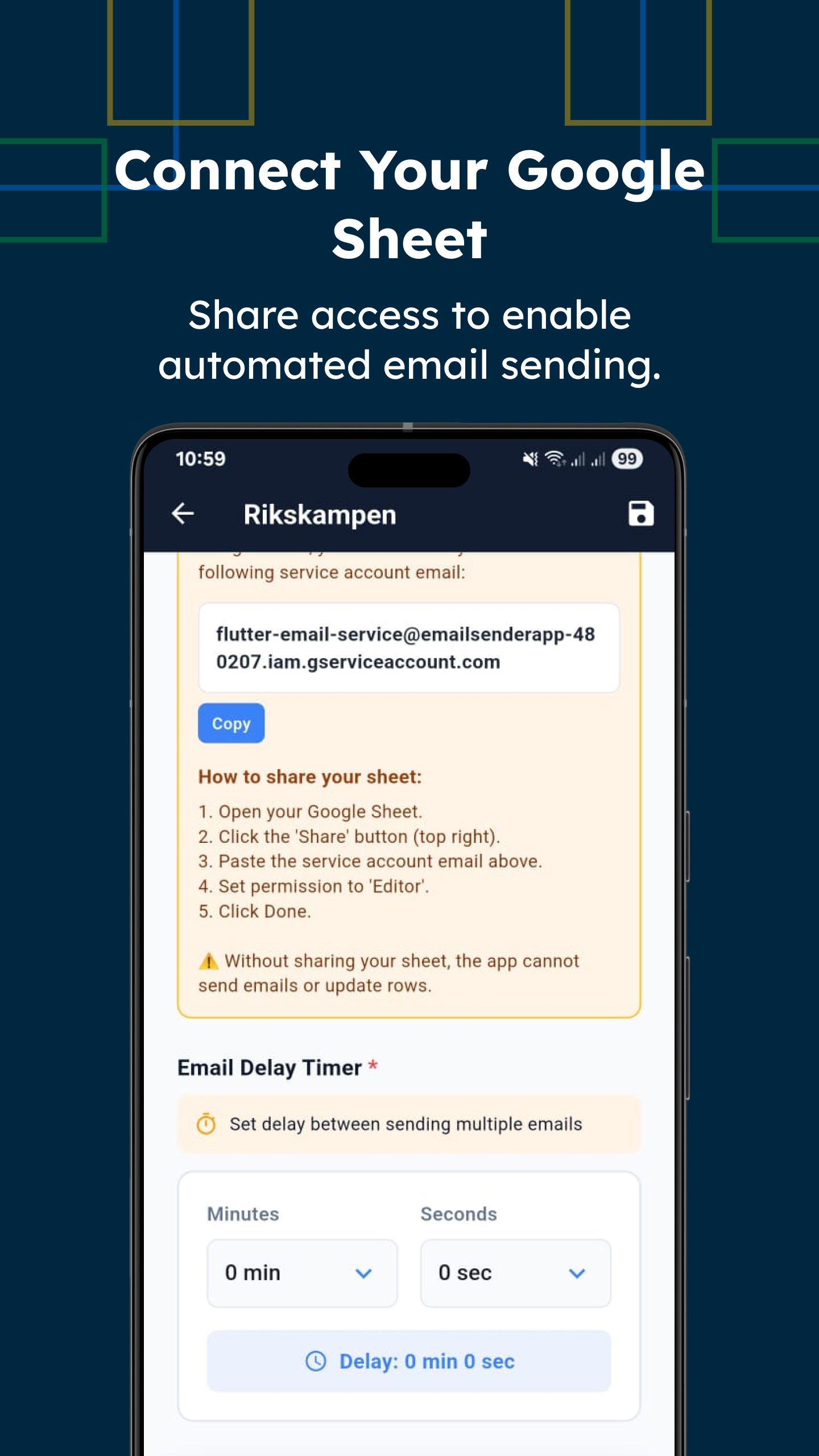 Connect sheet screen